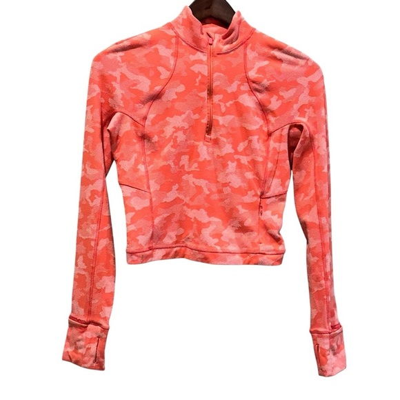 Lululemon Its Rulu Run Cropped Half Zip Camo Pale Raspberry Pink Mist Size 6 - Picture 3 of 14